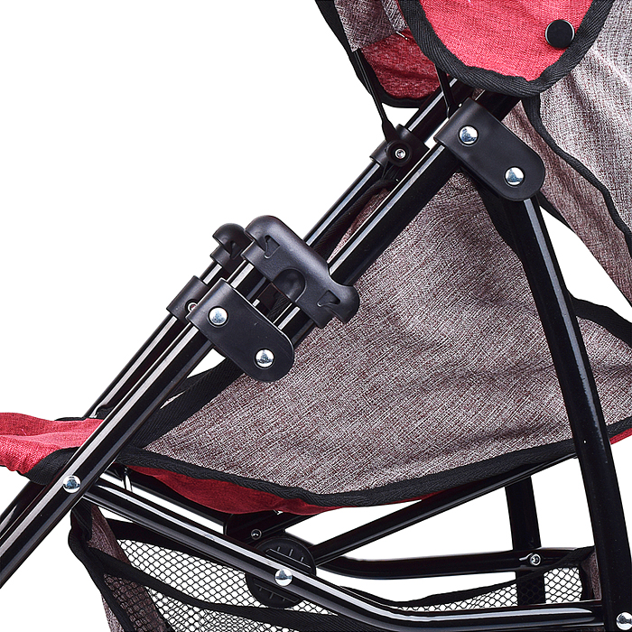 Коляска для кукол 9351A складная, с корзиной и козырьком, цвет серо-бордовая