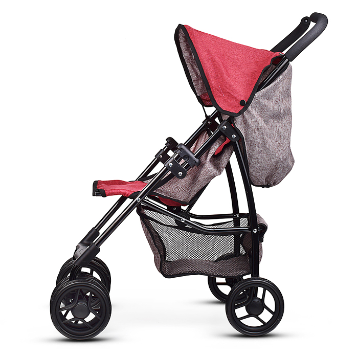 Коляска для кукол 9351A складная, с корзиной и козырьком, цвет серо-бордовая
