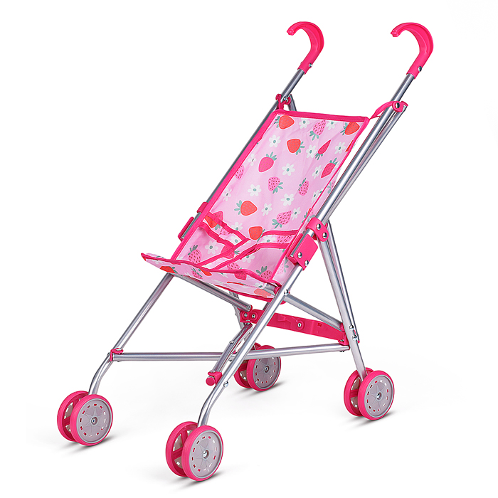 Коляска для кукол 9302 металлическая, складная, прогулочная, цвет розовый с звездами.
