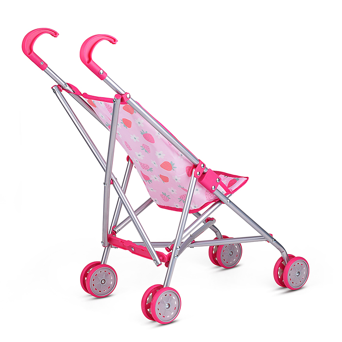 Коляска для кукол 9302 металлическая, складная, прогулочная, цвет розовый с звездами.