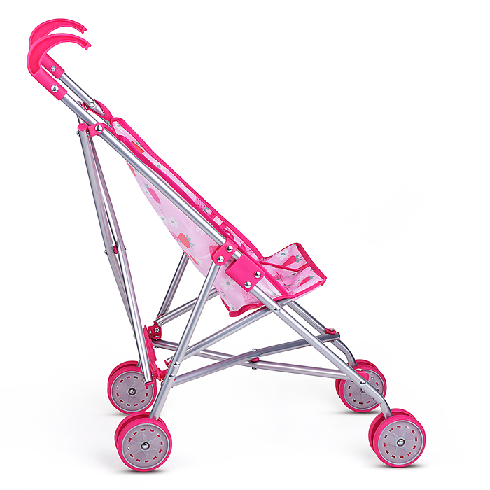 Коляска для кукол 9302 металлическая, складная, прогулочная, цвет розовый с звездами.
