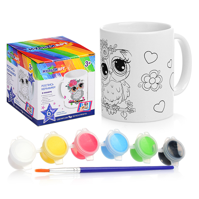 Кружка для росписи "Сова" (краски, кисточка) Кружка для росписи "Сова" (краски, кисточка)