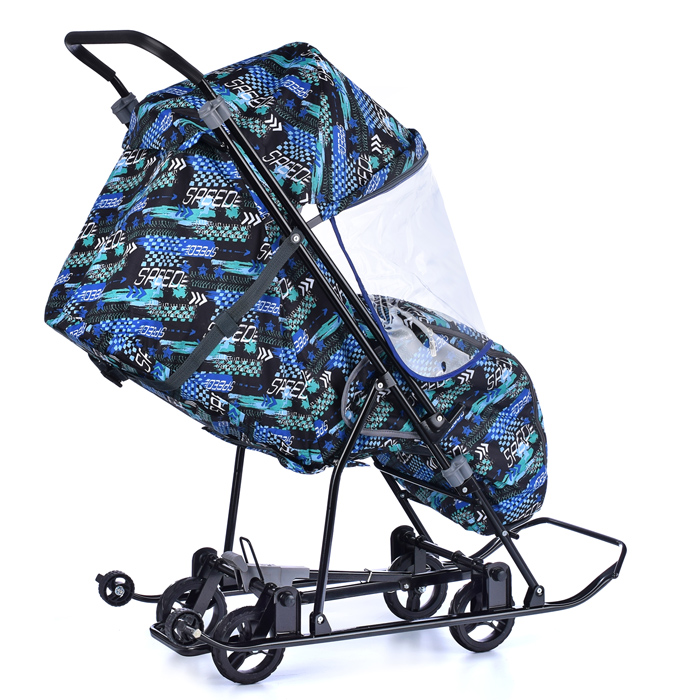 Фото к товару Санки-коляска Снежинка универсал-1 (скорость синий) Санки-коляска Снежинка универсал-1 (скорость синий)