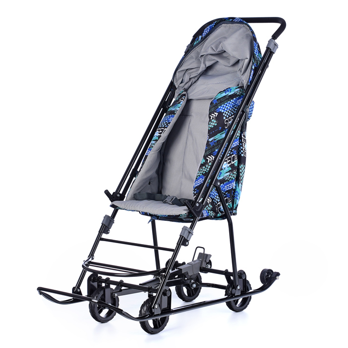 Фото к товару Санки-коляска Снежинка универсал-1 (скорость синий) Санки-коляска Снежинка универсал-1 (скорость синий)