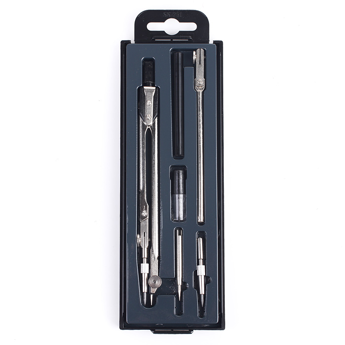 Набор чертежный "Техника" (06 предметов) никелированный, в пластиковом футляре с блистерным Набор чертежный "Техника" (06 предметов) никелированный, в пластиковом футляре с блистерным