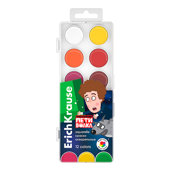 Краски акварельные 12 цв., "Приключения Пети и Волка" Краски акварельные 12 цв., "Приключения Пети и Волка"