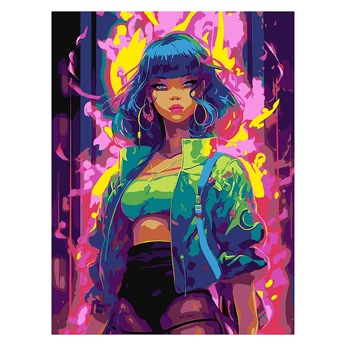 Фото к товару Картина по номерам на картоне 28,5*38 см "Неоновая девушка" Картина по номерам на картоне 28,5*38 см "Неоновая девушка"