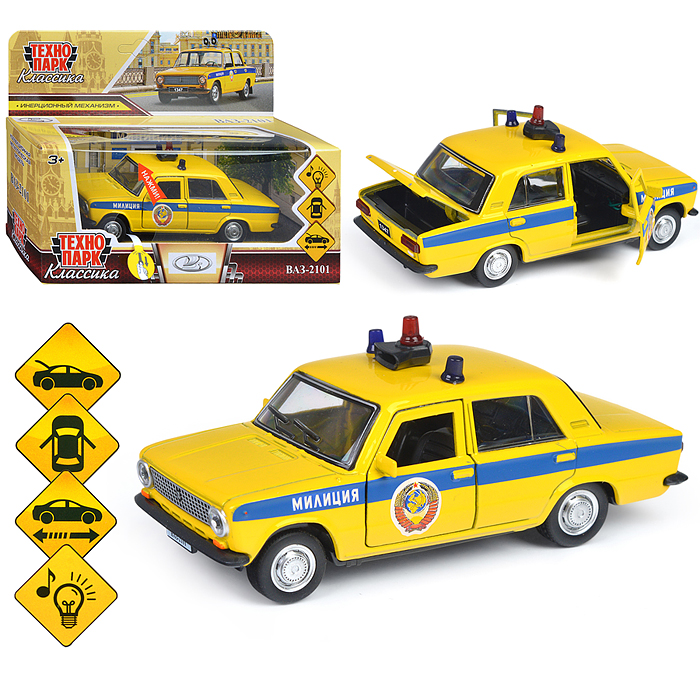 Машина металл ВАЗ-2101 Полиция 12 см, (свет-звук, двери) инерц., в коробке Машина металл ВАЗ-2101 Полиция 12 см, (свет-звук, двери) инерц., в коробке