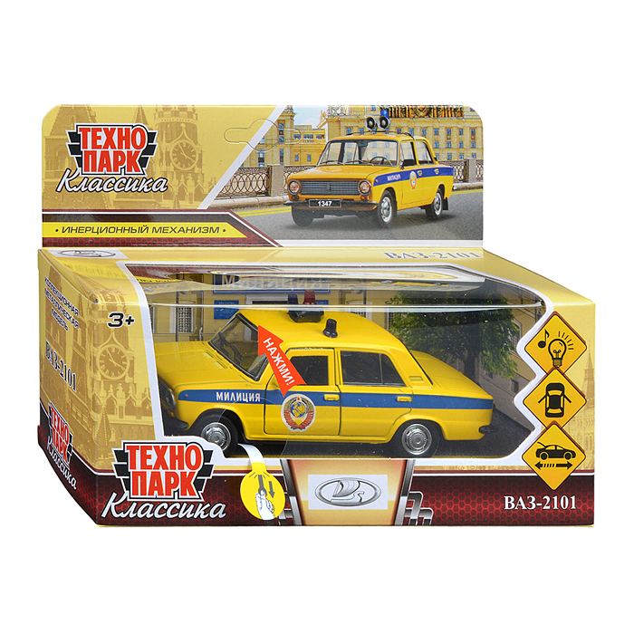 Фото к товару Машина металл ВАЗ-2101 Полиция 12 см, (свет-звук, двери) инерц., в коробке Машина металл ВАЗ-2101 Полиция 12 см, (свет-звук, двери) инерц., в коробке