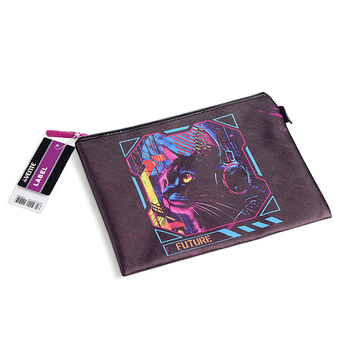 Папка для тетрадей "Label. Cyber Cat" A5 (27x20,5x1 см) на молнии сверху, искусственная кожа