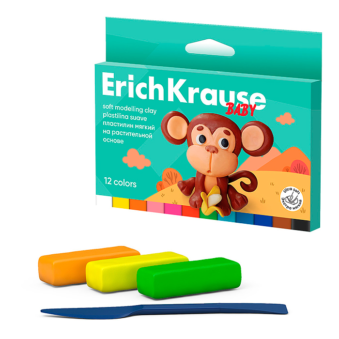 Пластилин мягкий Baby на растительной основе с Алоэ Вера 12 цветов, 180 г Пластилин мягкий Baby на растительной основе с Алоэ Вера 12 цветов, 180 г
