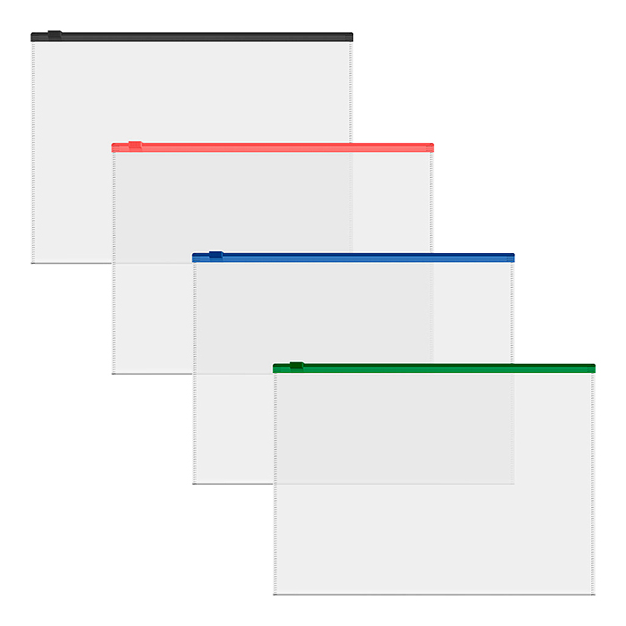Zip-пакет пластиковый Fizzy Clear, c цветной молнией, A5+, прозрачный, ассорти (в пакете
