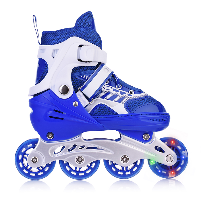 Фото к товару Роликовые коньки U001750Y раздвижные, PU колёса со светом, размер M, синие, в сумке Роликовые коньки U001750Y раздвижные, PU колёса со светом, размер M, синие, в сумке