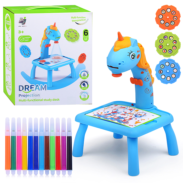 Доска для рисования 899-178Y "Единорожка" с проектором, в коробке