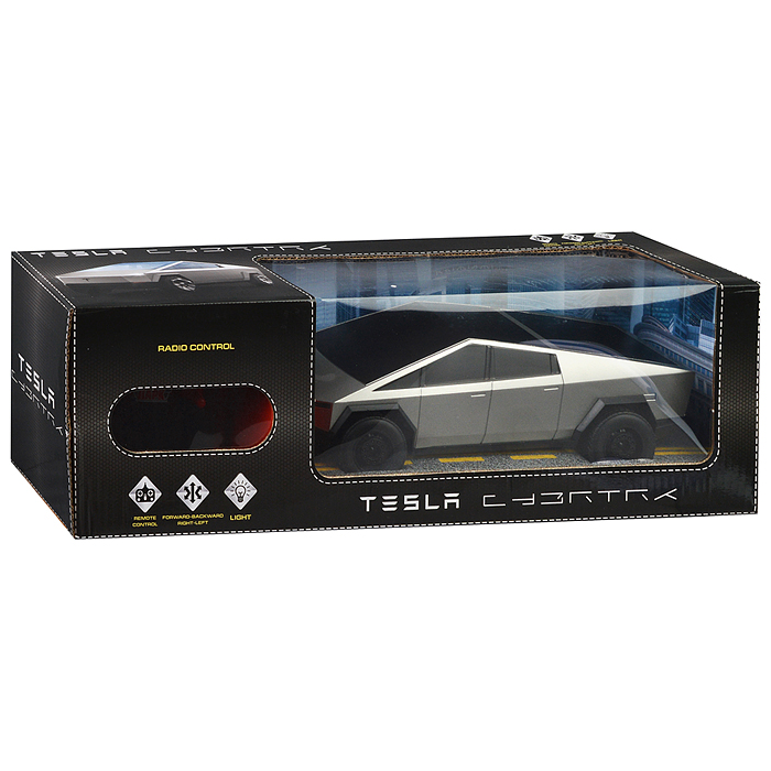 Фото к товару Машина р/у Tesla Cybertruck, 24,5 см, (свет, аккум.) серебристый, в коробке Машина р/у Tesla Cybertruck, 24,5 см, (свет, аккум.) серебристый, в коробке