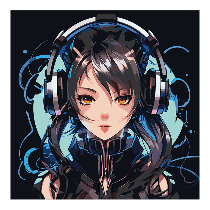 Холст с красками 40х40 по номерам "Девушка в чёрном" (30 цв.) 