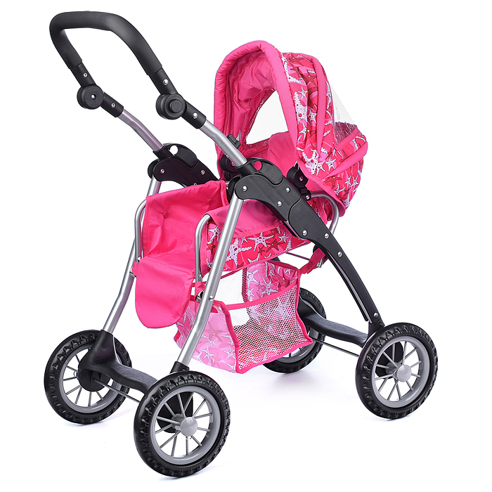 Коляска-люлька 9388 для кукол, металлическая, с корзиной, цвет морские звезды в пакете