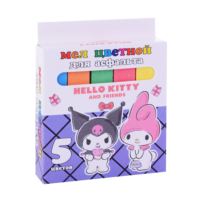 Мел цветной "Kuromi+My Melody" для асфальта, 5 шт. в картонной упаковке с европодвесом Мел цветной "Kuromi+My Melody" для асфальта, 5 шт. в картонной упаковке с европодвесом