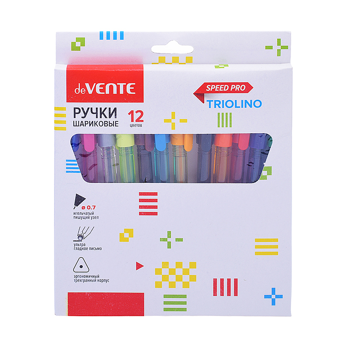 Фото к товару Набор ручек шариковых "Triolino Translucent" 12 цветов, серия Speed Pro, d=0,7 мм, ультра г Набор ручек шариковых "Triolino Translucent" 12 цветов, серия Speed Pro, d=0,7 мм, ультра г
