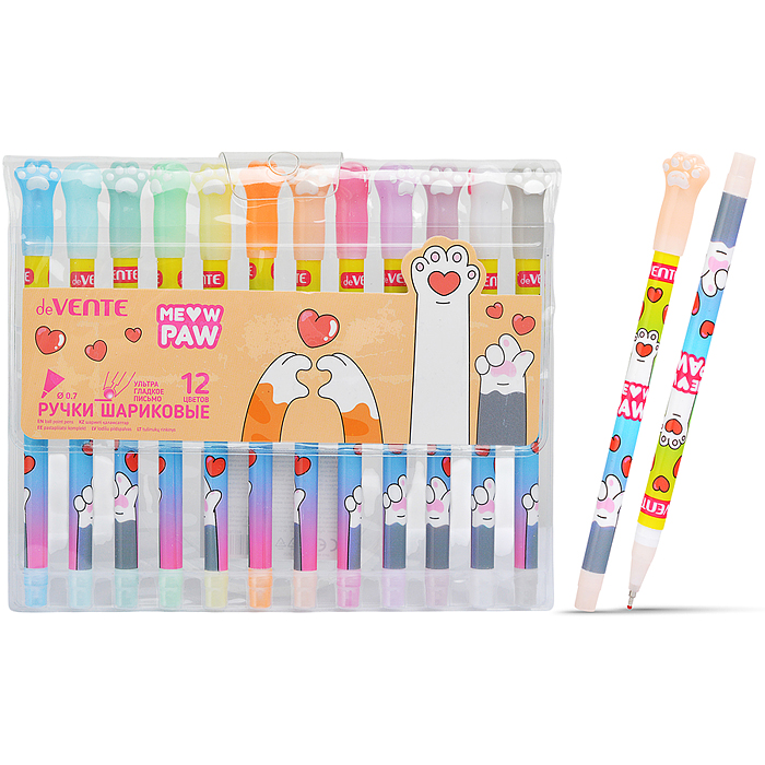 Набор ручек шариковых "Meow Paw" 12 цветов, d=0,7 мм, пластиковый корпус