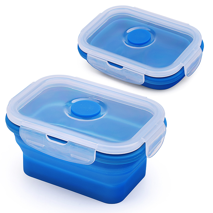 Ланчбокс складной герметичный прямоугольный, 350 мл, 13x9,5x6,5 см, темно-синий