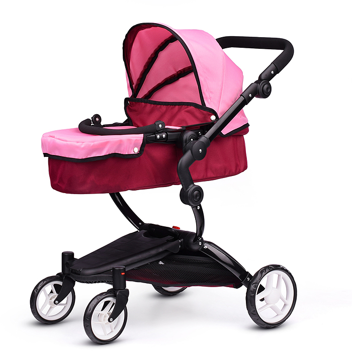 Коляска для кукол 9641 металлическая, регулируемая ручка, с корзиной, цвет розовый, в пакете