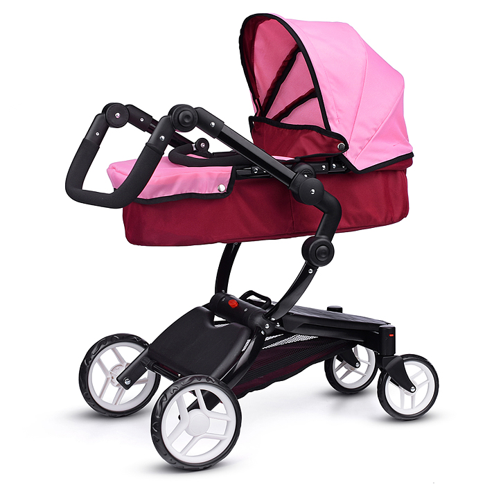 Коляска для кукол 9641 металлическая, регулируемая ручка, с корзиной, цвет розовый, в пакете