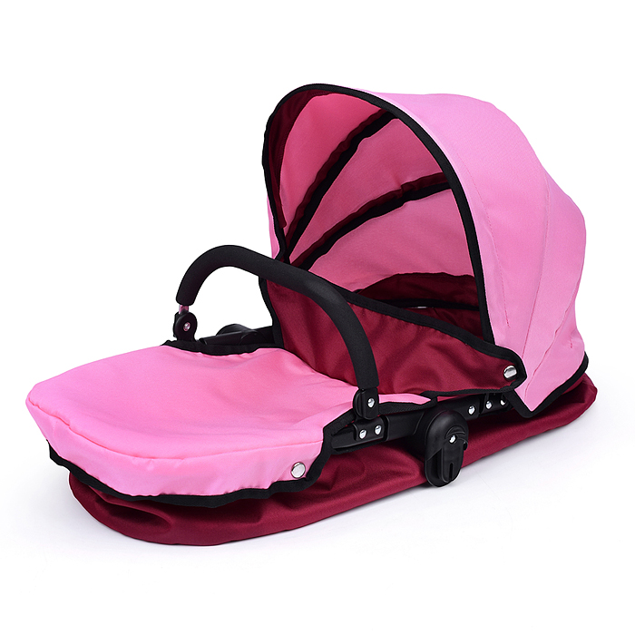 Коляска для кукол 9641 металлическая, регулируемая ручка, с корзиной, цвет розовый, в пакете