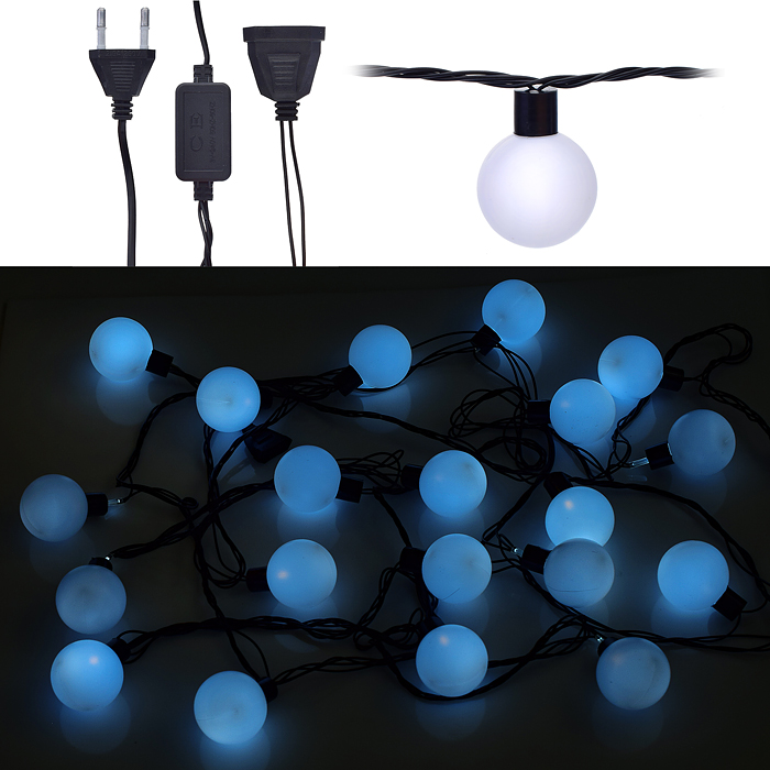 Электрогирлянда светодиодная Шарики матовые, 20 ламп, холодный
