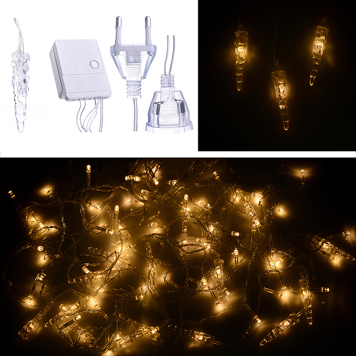 Электрогирлянда-занавес, светодиодная "Сосульки" 3м, 96 ламп, теплый