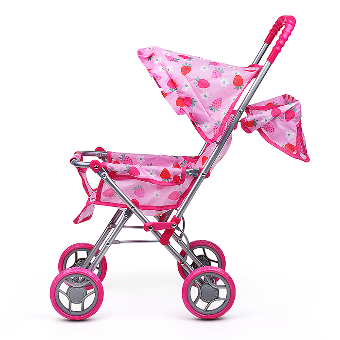 Коляска для кукол 9305 складная, прогулочная, с тентом, цвет клубнички на розовом