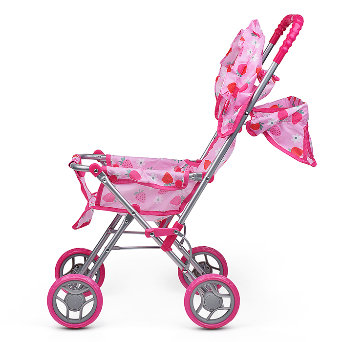 Коляска для кукол 9305 складная, прогулочная, с тентом, цвет клубнички на розовом