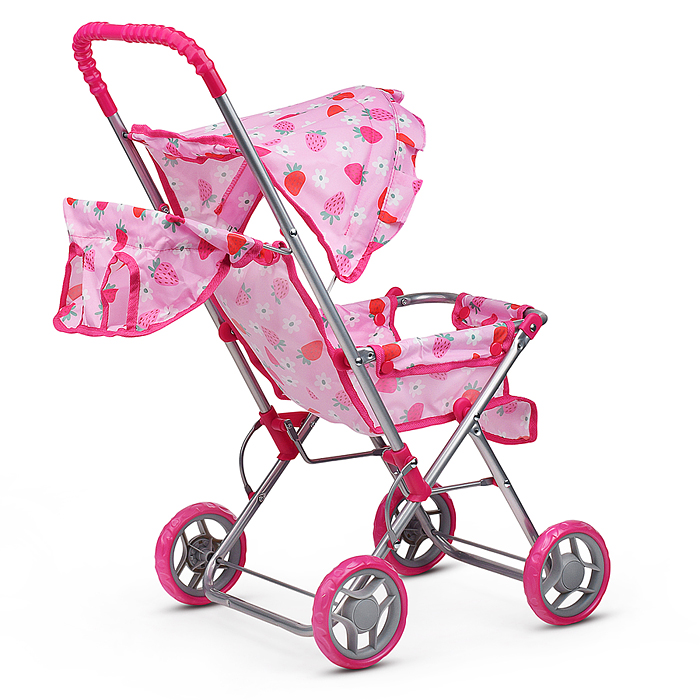 Коляска для кукол 9305 складная, прогулочная, с тентом, цвет клубнички на розовом