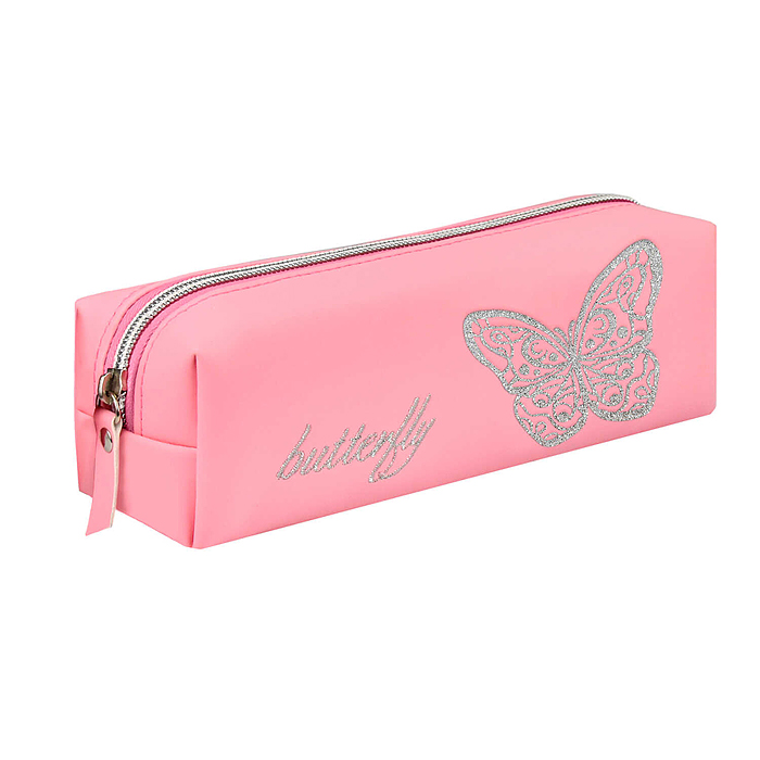 Пенал школьный "Бабочка" 19.5х5.5х6 см, полиуретан, молния, вышивка, ПЭТ-пакет