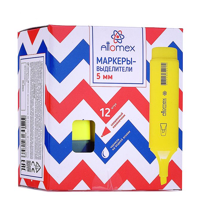 Фото к товару Маркер-выделитель "Attomex" плоский корпус с клипом, скошенный наконечник, ширина линии 1-5 мм, желт Маркер-выделитель "Attomex" плоский корпус с клипом, скошенный наконечник, ширина линии 1-5 мм, желт