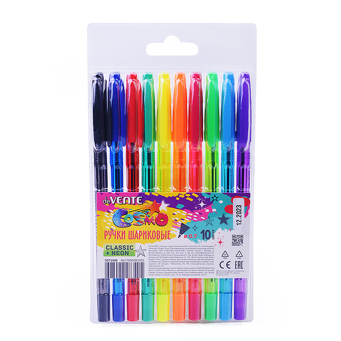 Набор ручек шариковых "Cosmo" 10 цветов, d=0,7 мм, с полупрозрачным корпусом 