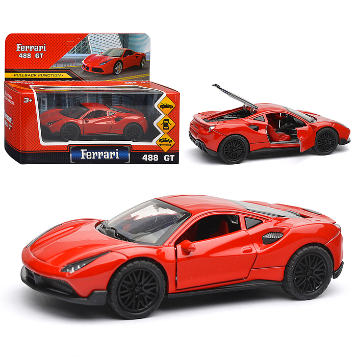 Машина металл ferrary 488 GTB 12 см, (двери, багажник) инерц., в коробке