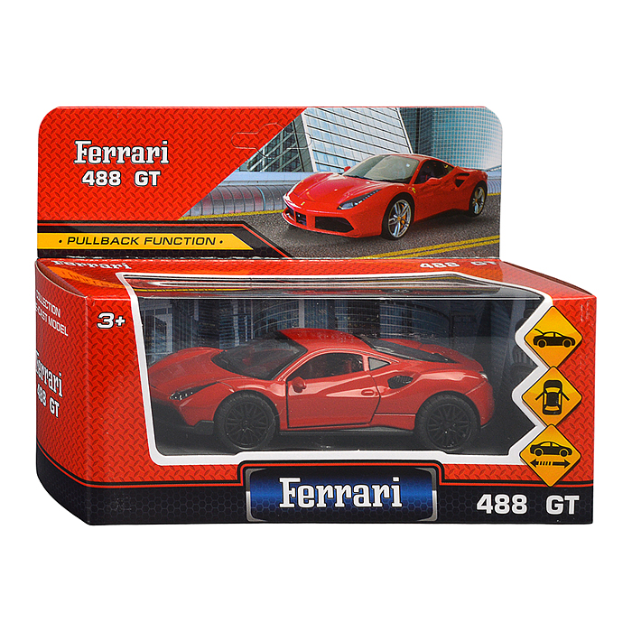 Фото к товару Машина металл ferrary 488 GTB 12 см, (двери, багажник) инерц., в коробке Машина металл ferrary 488 GTB 12 см, (двери, багажник) инерц., в коробке