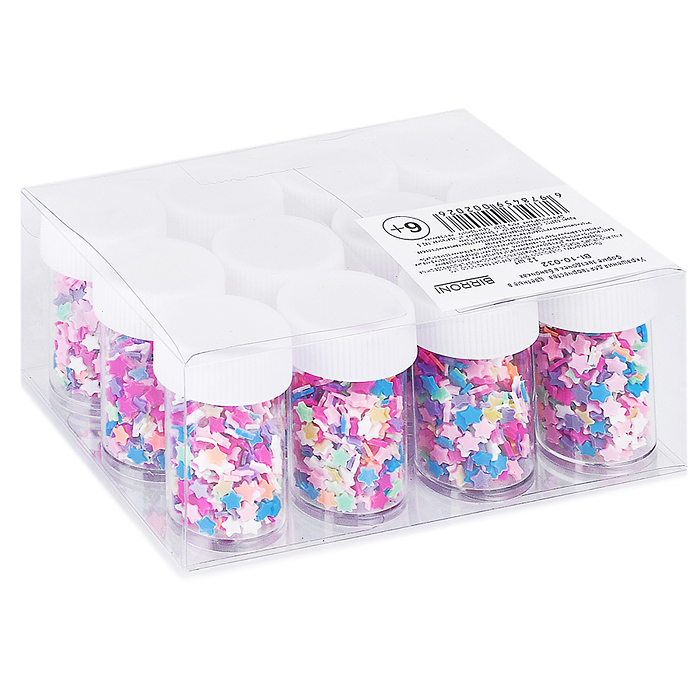 Украшения для творчества цветные, в форме звездочек в баночках 