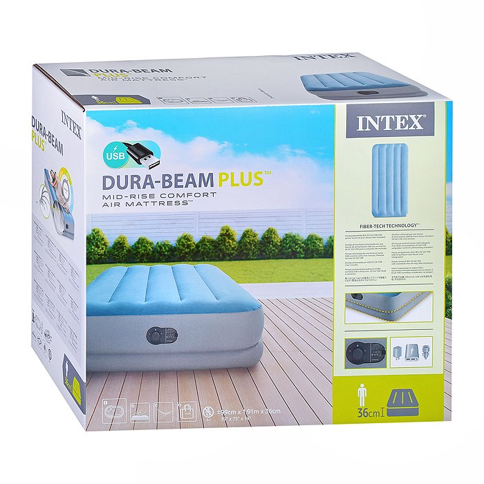 Надувной матрас 99х191х36см со встр. насосом USB 5V, до 136 кг, 64157 INTEX не товарный вид