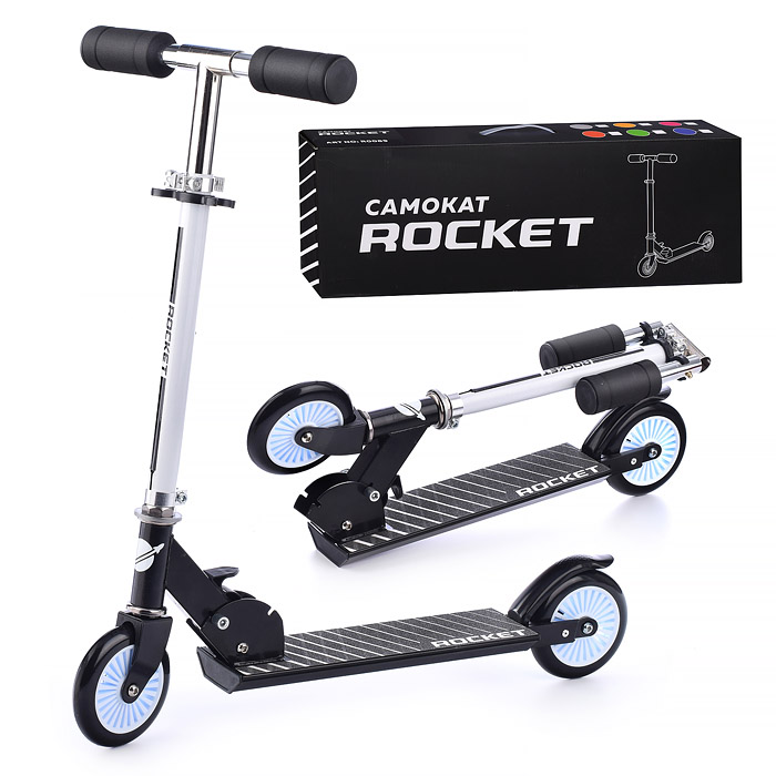 Самокат 2-х колесный ROCKET,колеса PU/ 125 мм,ABEC 7, черный в пакете