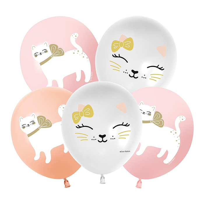 Шар (12''/30 см) Кошечка с бантом, Ассорти, пастель, 1 ст, 25 шт.