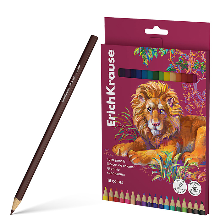 Карандаши цветные деревянные Safari трехгранные, грифель 3,3 мм, 18 цветов 