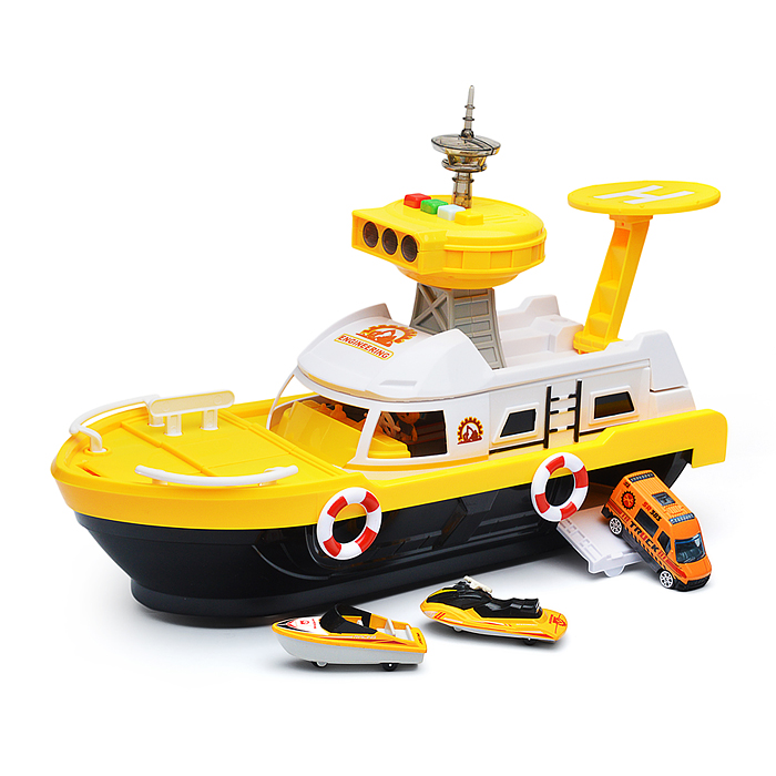 Катер 660-A248 в комплекте с машиной, желтый, в коробке