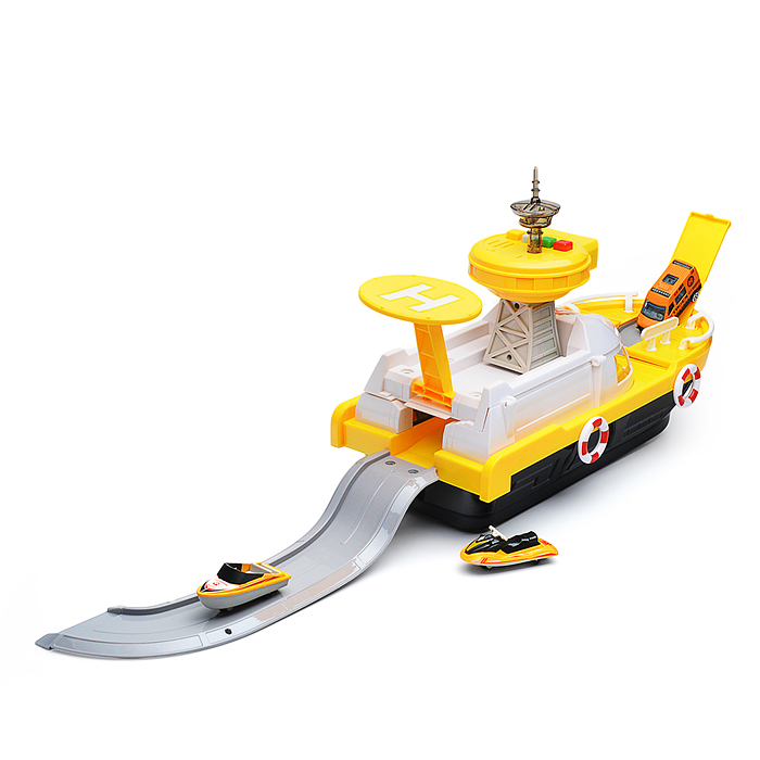 Катер 660-A248 в комплекте с машиной, желтый, в коробке