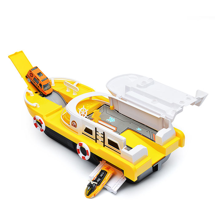 Катер 660-A248 в комплекте с машиной, желтый, в коробке