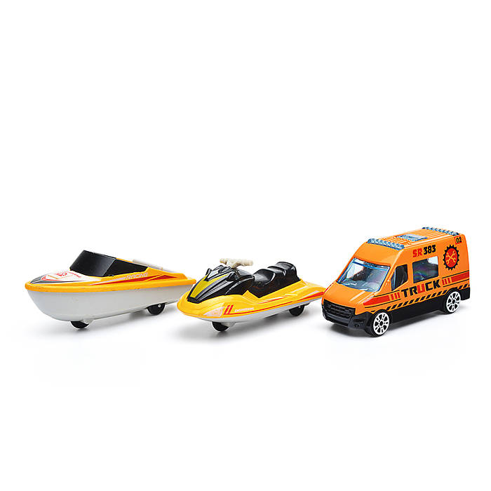 Катер 660-A248 в комплекте с машиной, желтый, в коробке
