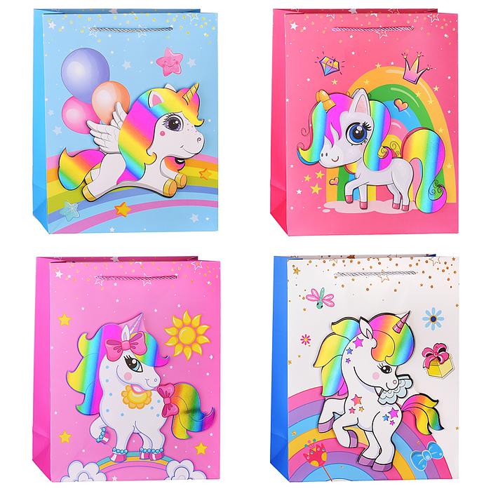 Пакет подарочный 00-4310 "Единорог на радуге" 26х32х10 см, 3D Пакет подарочный 00-4310 "Единорог на радуге" 26х32х10 см, 3D