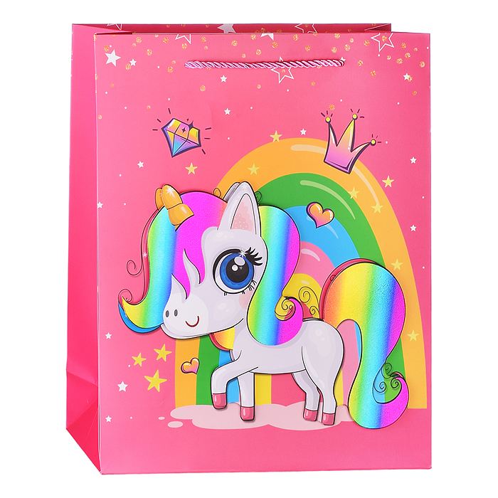 Пакет подарочный 00-4310 "Единорог на радуге" 26х32х10 см, 3D