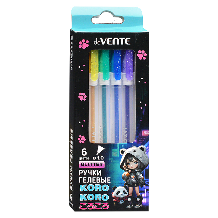 Фото к товару Набор ручек гелевых "Korokoro" 06 цветов с блестками, d=1 мм, прозрачно-матовый корпус, сме Набор ручек гелевых "Korokoro" 06 цветов с блестками, d=1 мм, прозрачно-матовый корпус, сме